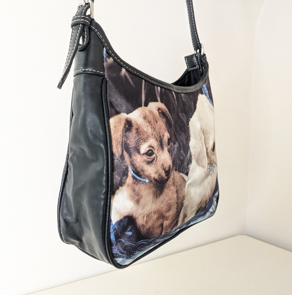 Y2K Black Vinyl Chihuahua Puppies/Rhinestones Preppy/Y2K Shoulder Bag - Picture 6 of 11